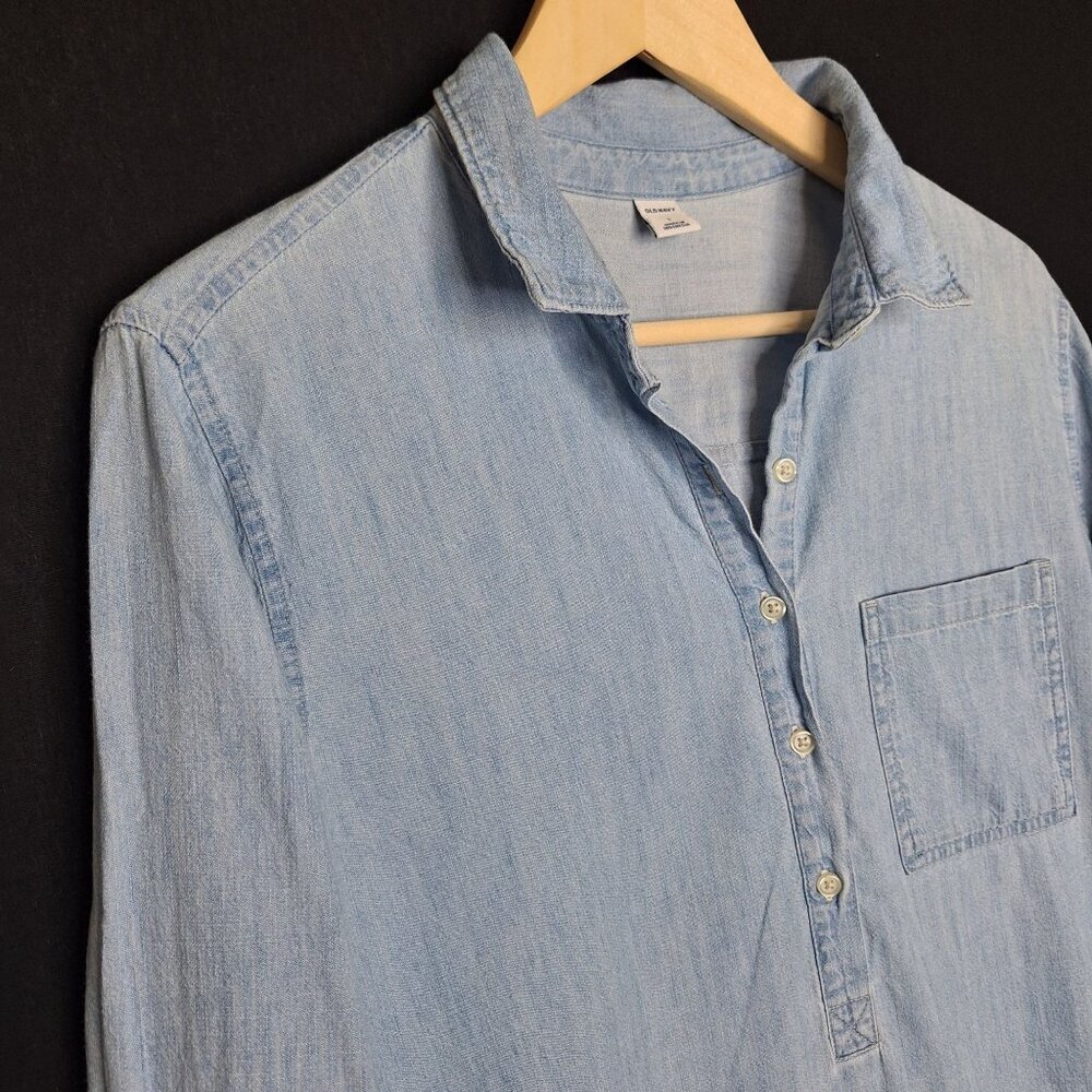 💙 Old Navy 100% Cotton Denim Jeans Shirt Dress Size L Western Country Relaxed F - Picture 4 of 8